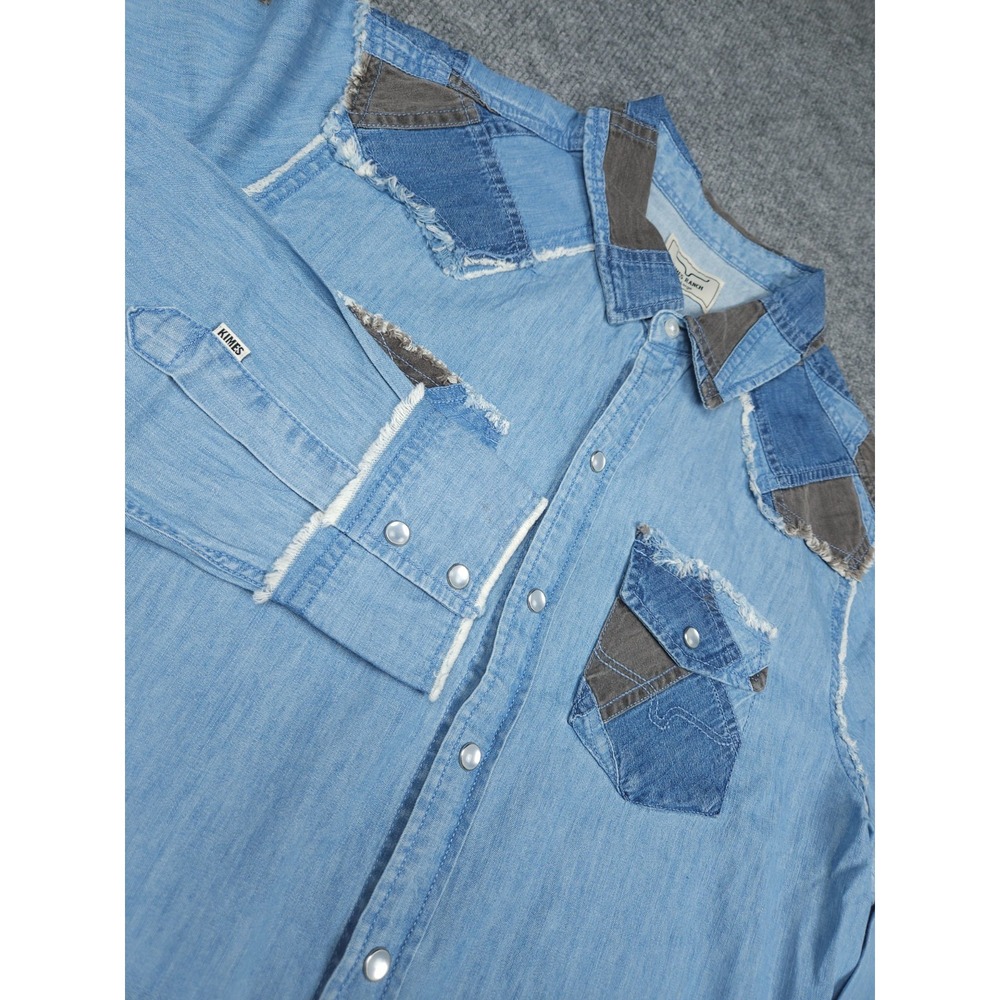 Kimes Ranch Shirt Women's 2XL Blue KC Patched Denim Pearl Snap Western NWT - Picture 3 of 13